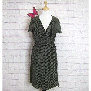 Ann Taylor Size 12 Black Geometric Print Wrap Dress Short Sheer Cap Sleeves
